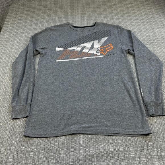 Fox Racing Thermal Shirt‎ Adult Large Grey FoxTech Waffle Pullover Y2K Motocross - Picture 1 of 8